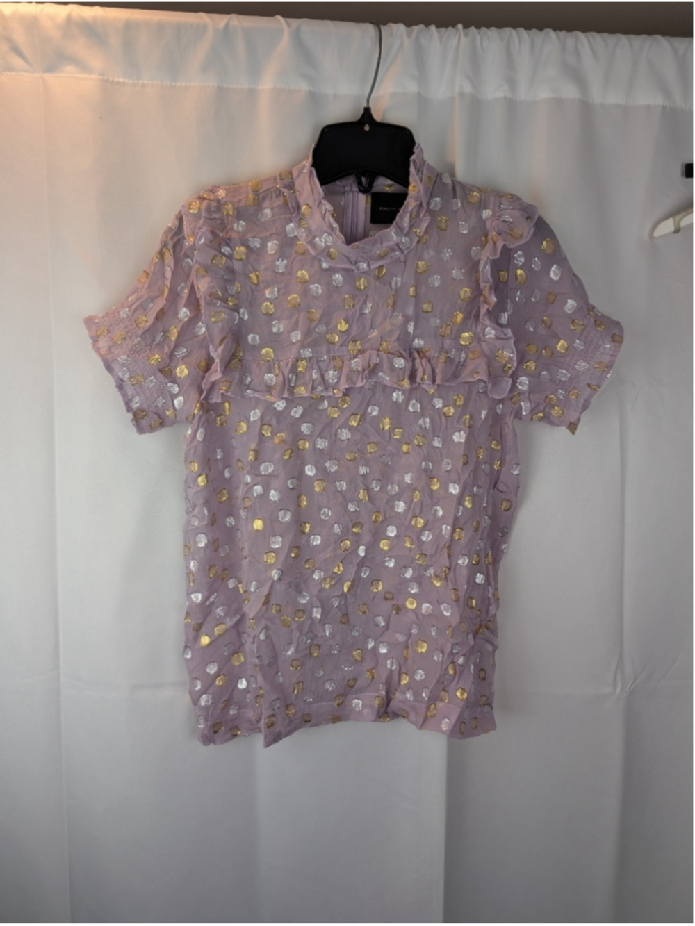 Birgitte Herskind Lavender Ruffle Dot Metallic Blouse Size S(By Measurements)